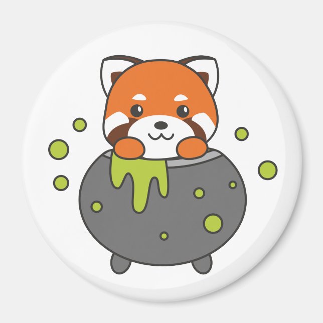 Red Panda Happy Halloween Cauldron Bat Magnet (Vorne)