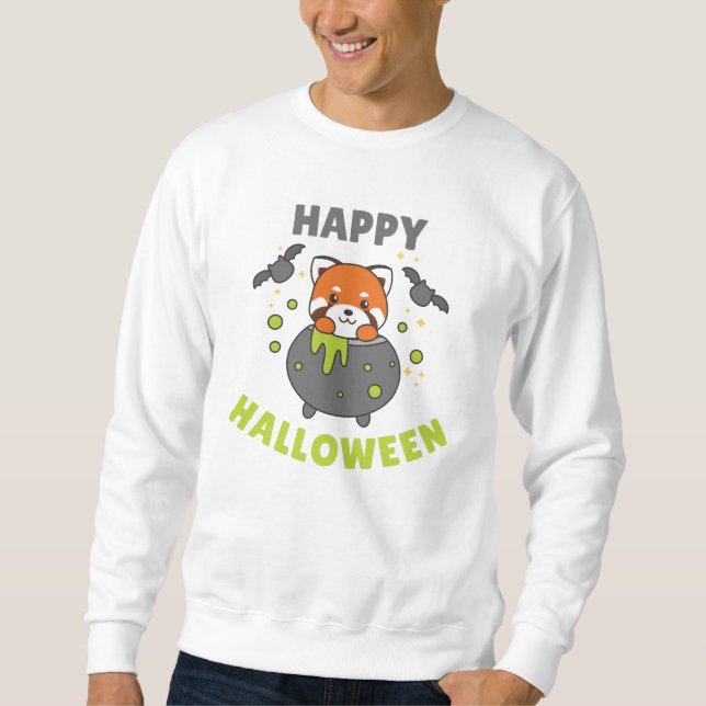 Red Panda Happy Halloween Cauldron Bat Sweatshirt (Vorderseite)
