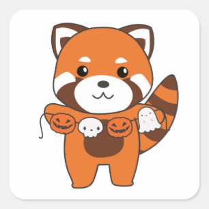 Red Panda Happy Halloween Pumpkin Costume Square S Quadratischer Aufkleber