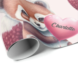 Red Panda Heart Watercolor Name hinzufügen Geschenkpapier