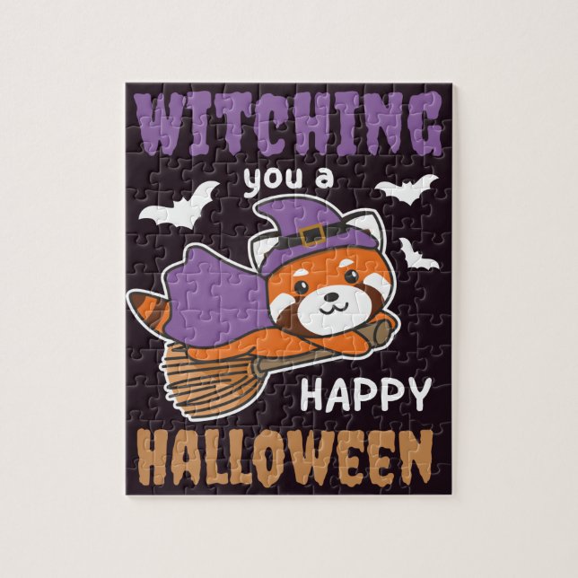 Red Panda Hexe, die dir ein glückliches Halloween  Puzzle (Vertikal)