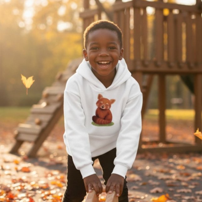 Red Panda Hoodie (Hand painted red panda character smiling happy on a white hoodie, on a happy child in autumn)