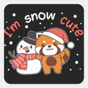 Red Panda I'm Snow Niedlich Snowman Snow Pun Squar Quadratischer Aufkleber