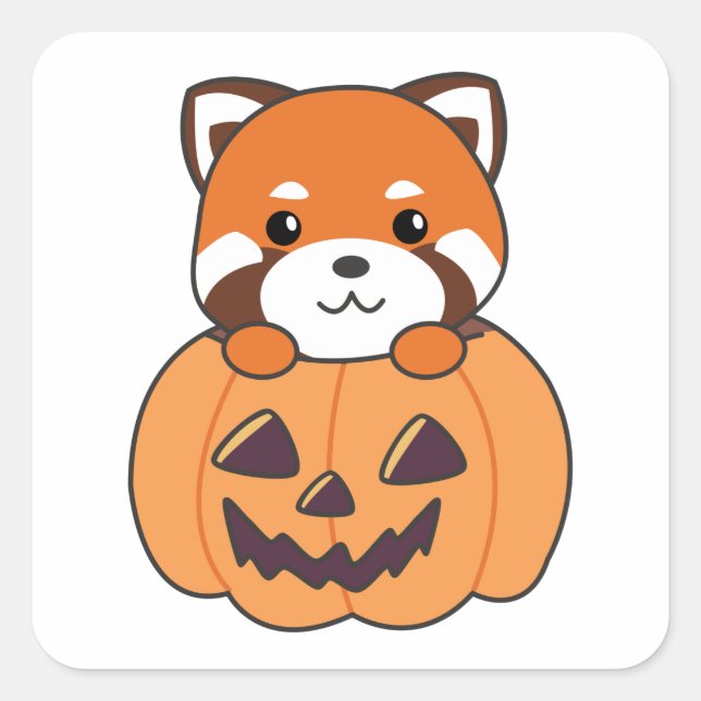Red Panda in Pumpkin Niedlich Pandas Happy Hallowe Quadratischer Aufkleber (Vorderseite)