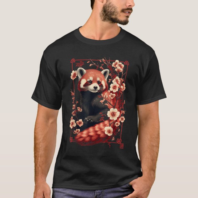 Red Panda Japanese Cherry Blossom Flower T-Shirt (Vorderseite)