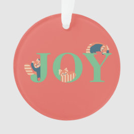 Red Panda JOY Candy Cane Red Holiday Ornament