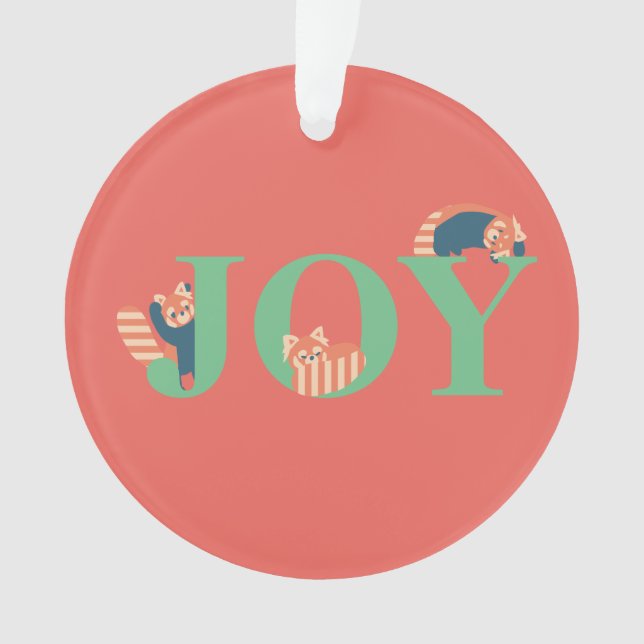 Red Panda JOY Candy Cane Red Holiday Ornament (Vorderseite)