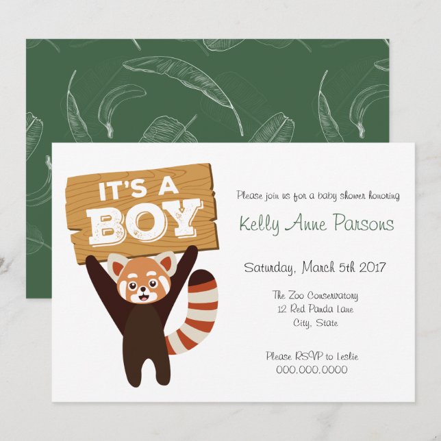 Red Panda Jungle Baby Dusche Einladung (Vorne/Hinten)