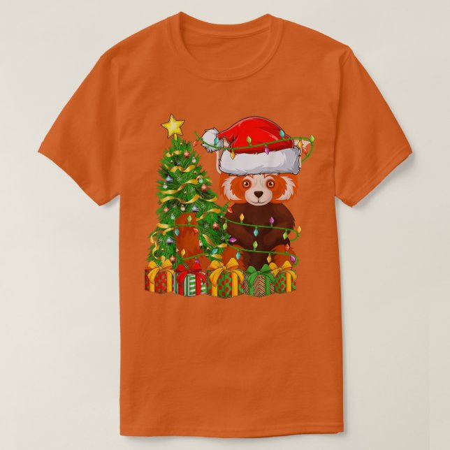 Red Panda Lighting Xmas Tree Matching Red Panda Ch T-Shirt (Design vorne)