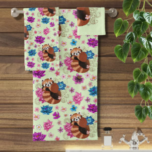 Red Panda Lotus Blume Henna Badhandtuch Set