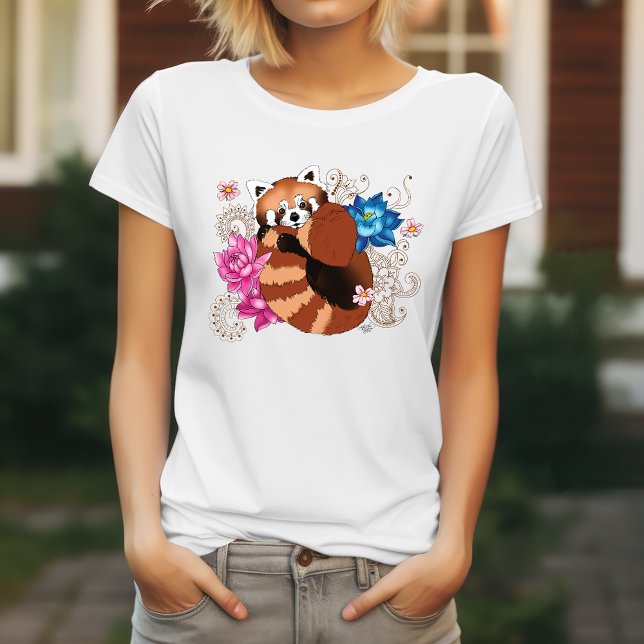 Red Panda Lotus Blume Henna T-Shirt (Von Creator hochgeladen)