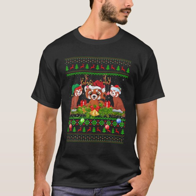 Red Panda Lover Xmas Lighting Santa Ugly Red Panda T-Shirt (Vorderseite)