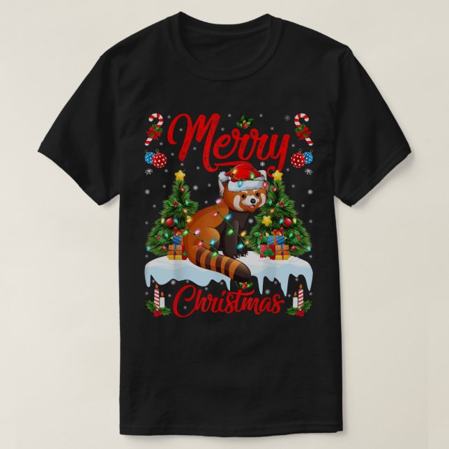 Red Panda Lover Xmas Lighting Weihnachtsmannmütze  T-Shirt (Design vorne)