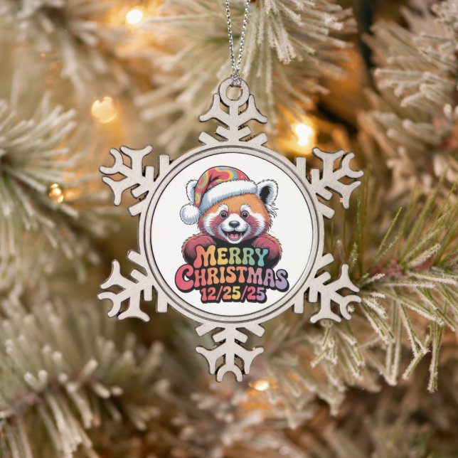 Red Panda Merry Christmas 12/25/25 Schneeflocken Zinn-Ornament (Baum)
