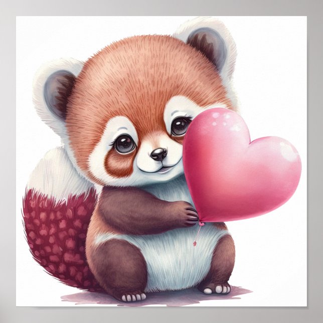 Red Panda mit Balloon Heart. Poster (Vorne)