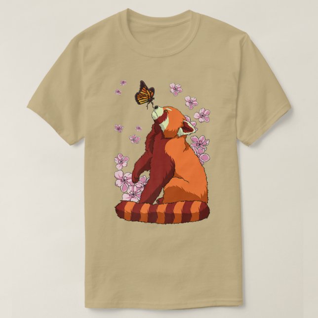 Red Panda mit Butterfly Japanischer Sakura Cherry  T-Shirt (Design vorne)
