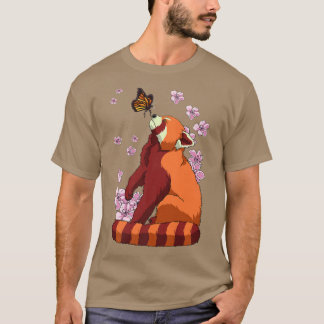 Red Panda mit Butterfly Japanischer Sakura Cherry T-Shirt