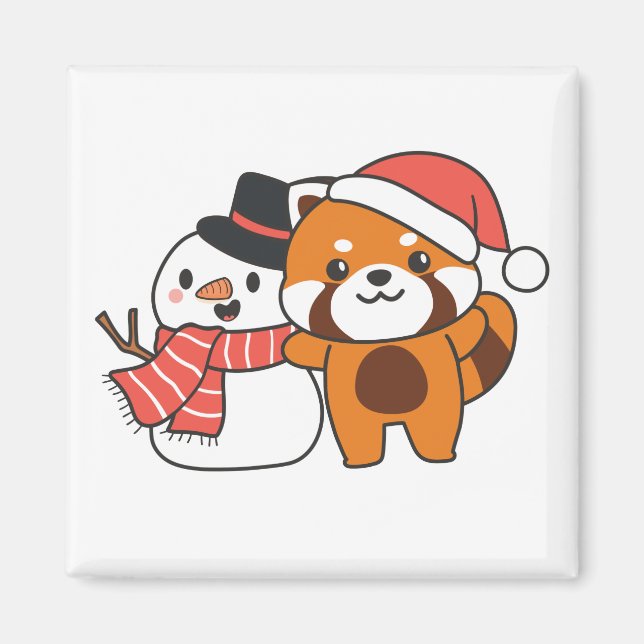 Red Panda mit Snowman im Winter für Weihnachten Ma Magnet (Vorne)
