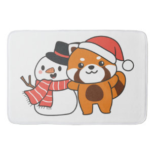 Red Panda mit Snowman im Winter zu Weihnachten Badematte