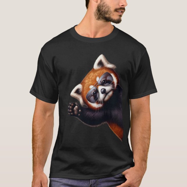 Red Panda mit Sonnenbrille Funny Say Hi T-Shirt (Vorderseite)