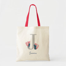 Red Panda Monogram Letter "J" Tote Bag
