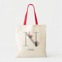 Red Panda Monogram Letter "N" Tote Bag