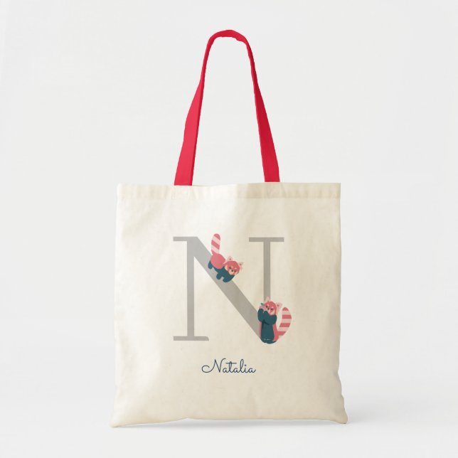 Red Panda Monogram Letter "N" Tote Bag Tragetasche (Vorne)