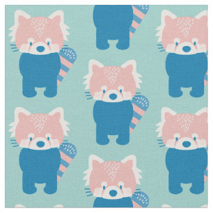 Red Panda Muster Light Aquamarin Blue Stoff