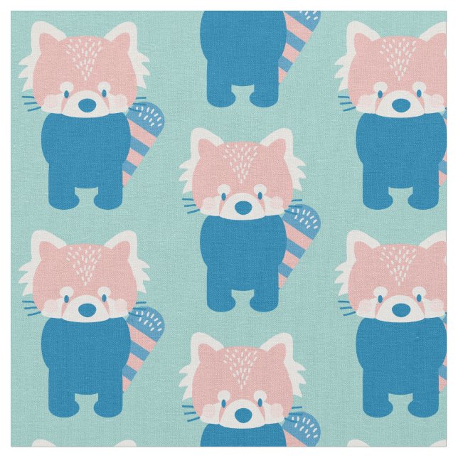 Red Panda Muster Light Aquamarin Blue Stoff (Nahaufnahme)