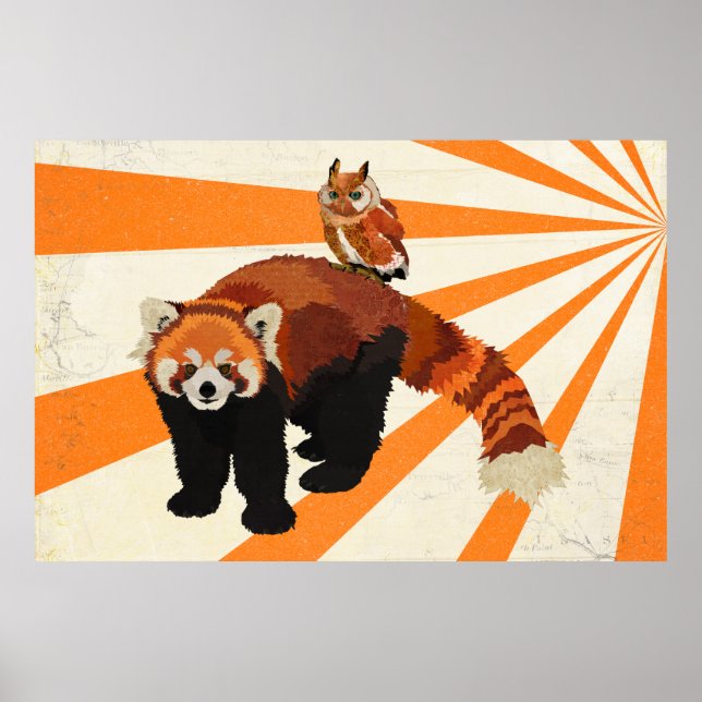 Red Panda & Owl Art Poster (Vorne)