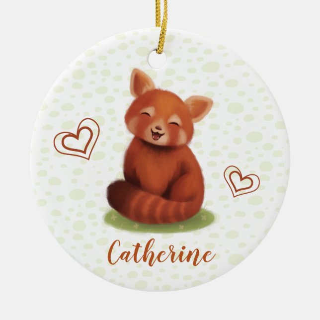 Red Panda Personalisiert Name Keramik Ornament (Vorne)