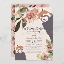 Red Panda Pink Floral Girl Virtual Baby Dusche