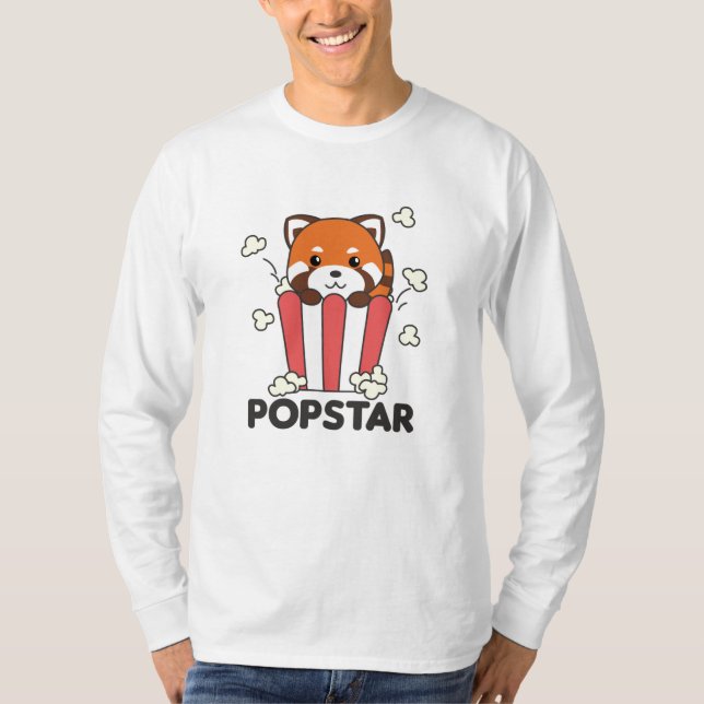 Red Panda Popcorn Popstar Funny Pun T-Shirt (Vorderseite)