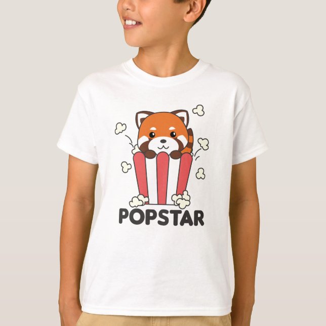Red Panda Popcorn Popstar Funny Pun T-Shirt (Vorderseite)