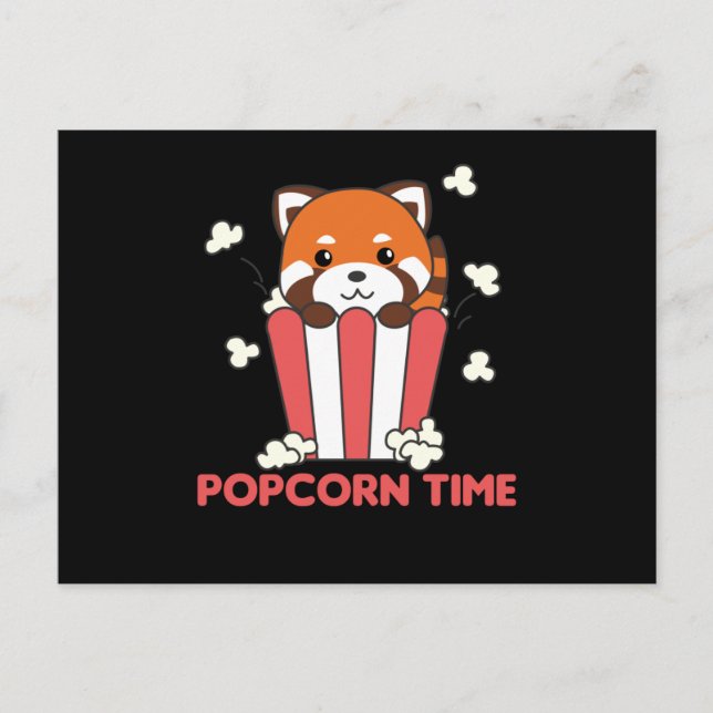 Red Panda Popcorn Time Funny Pun Postkarte (Vorderseite)