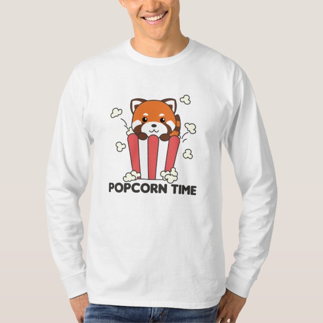 Red Panda Popcorn Time Funny Pun T-Shirt (Vorderseite)