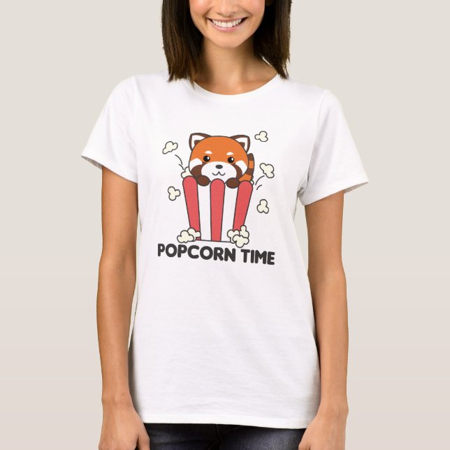 Red Panda Popcorn Time Funny Pun T-Shirt (Vorderseite)