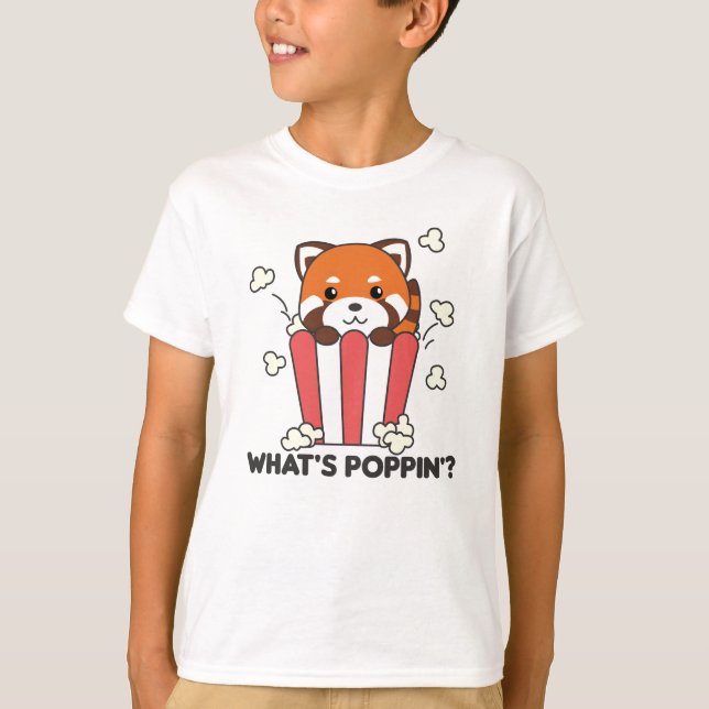 Red Panda Popcorn Whats Poppin Funny T-Shirt (Vorderseite)