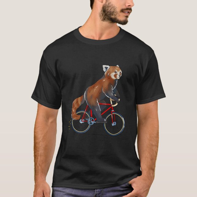 Red Panda Riding Biker Radfahrer T-Shirt (Vorderseite)