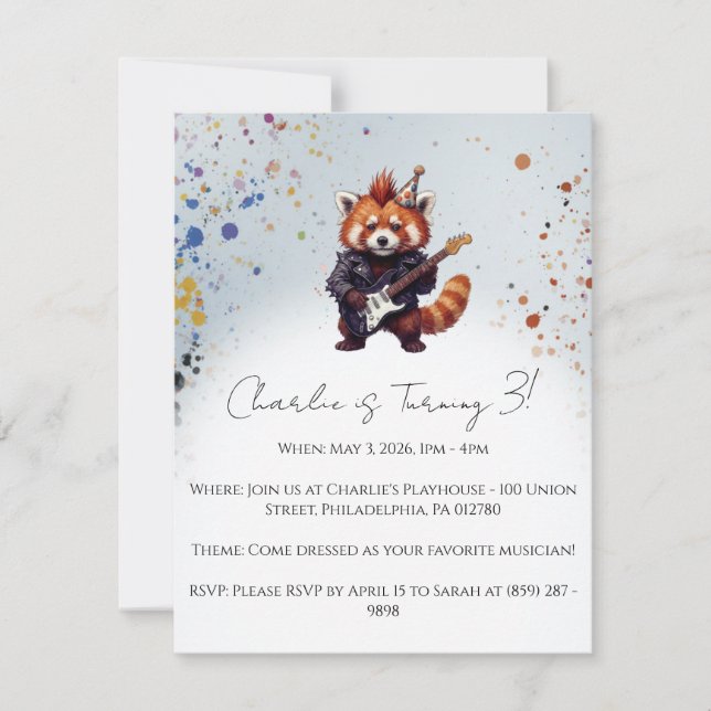 Red Panda Rocker Birthday Invitation (Vorderseite)