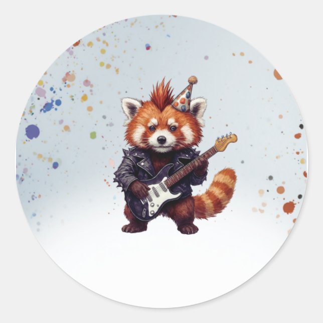 Red Panda Rocker Birthday Sticker (Vorderseite)