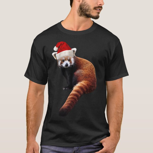 Red Panda Santa Niedlicher Weihnachtshut für Panda T-Shirt (Vorderseite)