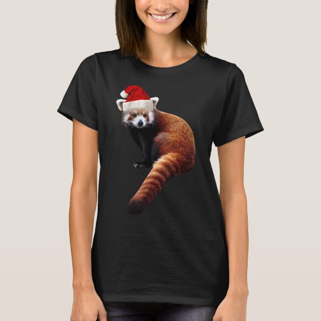 Red Panda Santa Niedlicher Weihnachtshut für Panda T-Shirt (Vorderseite)