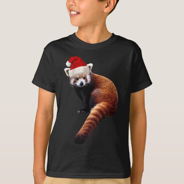 Red Panda Santa Niedlicher Weihnachtshut für Panda T-Shirt (Vorderseite)