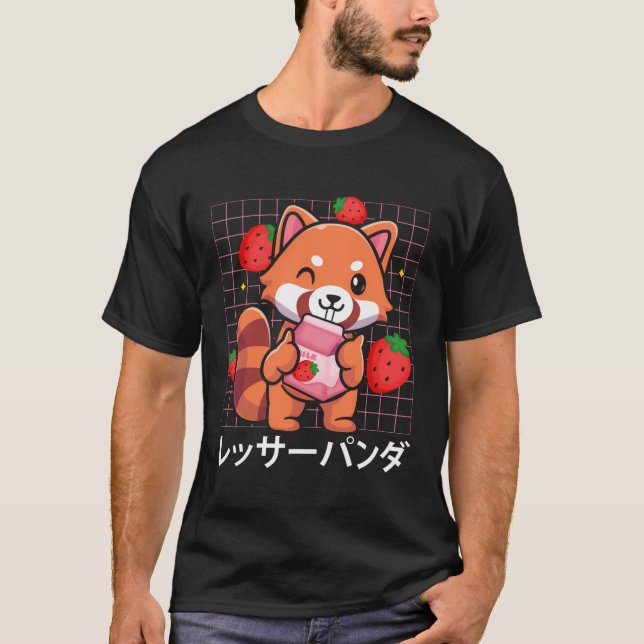 Red Panda Strawberry Milkshake Funny Red Panda Lov T-Shirt (Vorderseite)