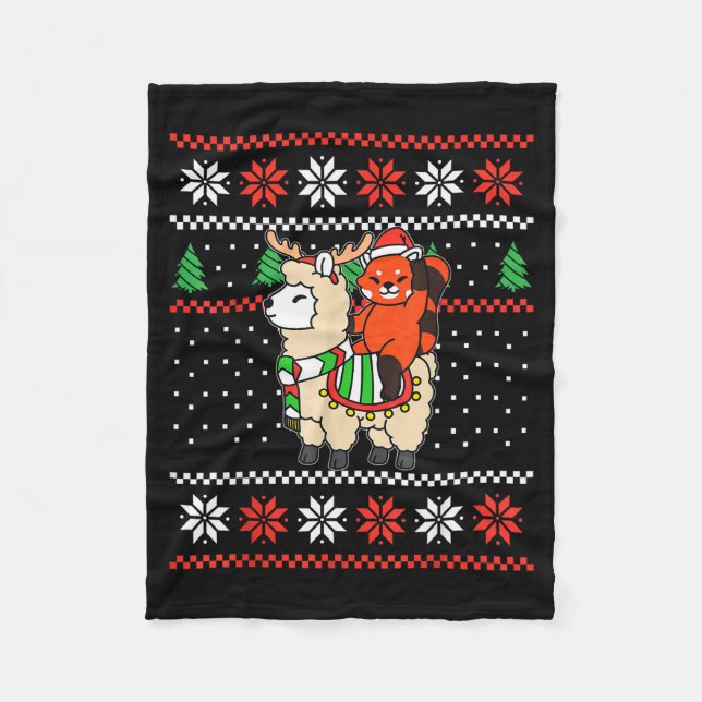 Red Panda Ugly Christmas Sweater Reindeer Llama Ri Fleecedecke (Vorderseite)
