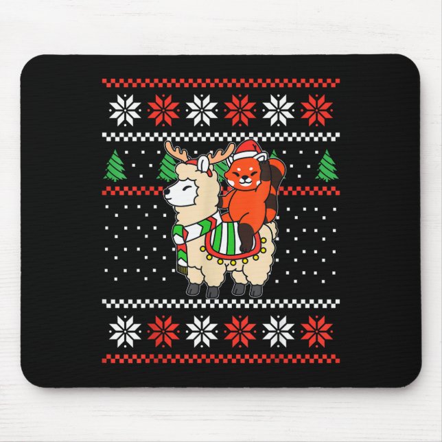 Red Panda Ugly Christmas Sweater Reindeer Llama Ri Mousepad (Vorne)