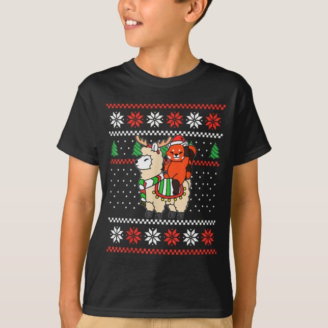 Red Panda Ugly Christmas Sweater Reindeer Llama Ri T-Shirt (Vorderseite)