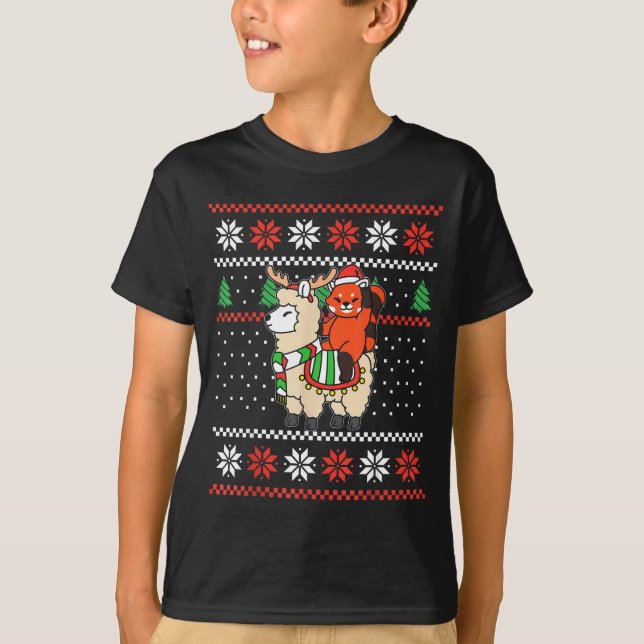 Red Panda Ugly Christmas Sweater Reindeer Llama Ri T-Shirt (Vorderseite)