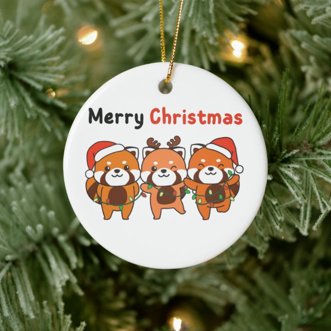 Red Panda Weihnachten Red Pandas Merry Christmas C Keramik Ornament (Baum)